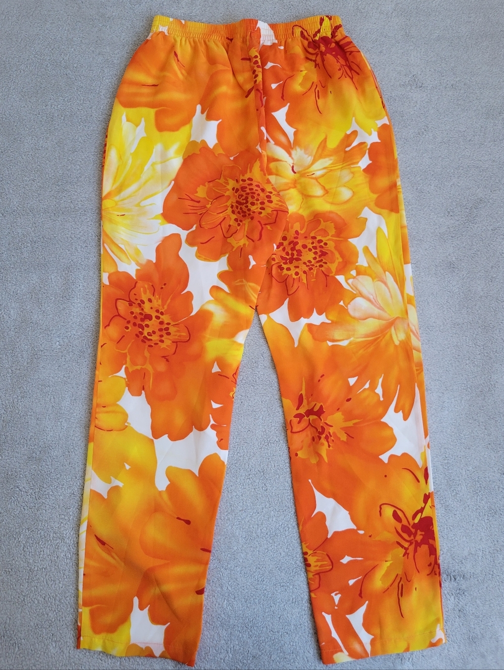 Diane Gilman Orange & Yellow Floral Silk Pants
